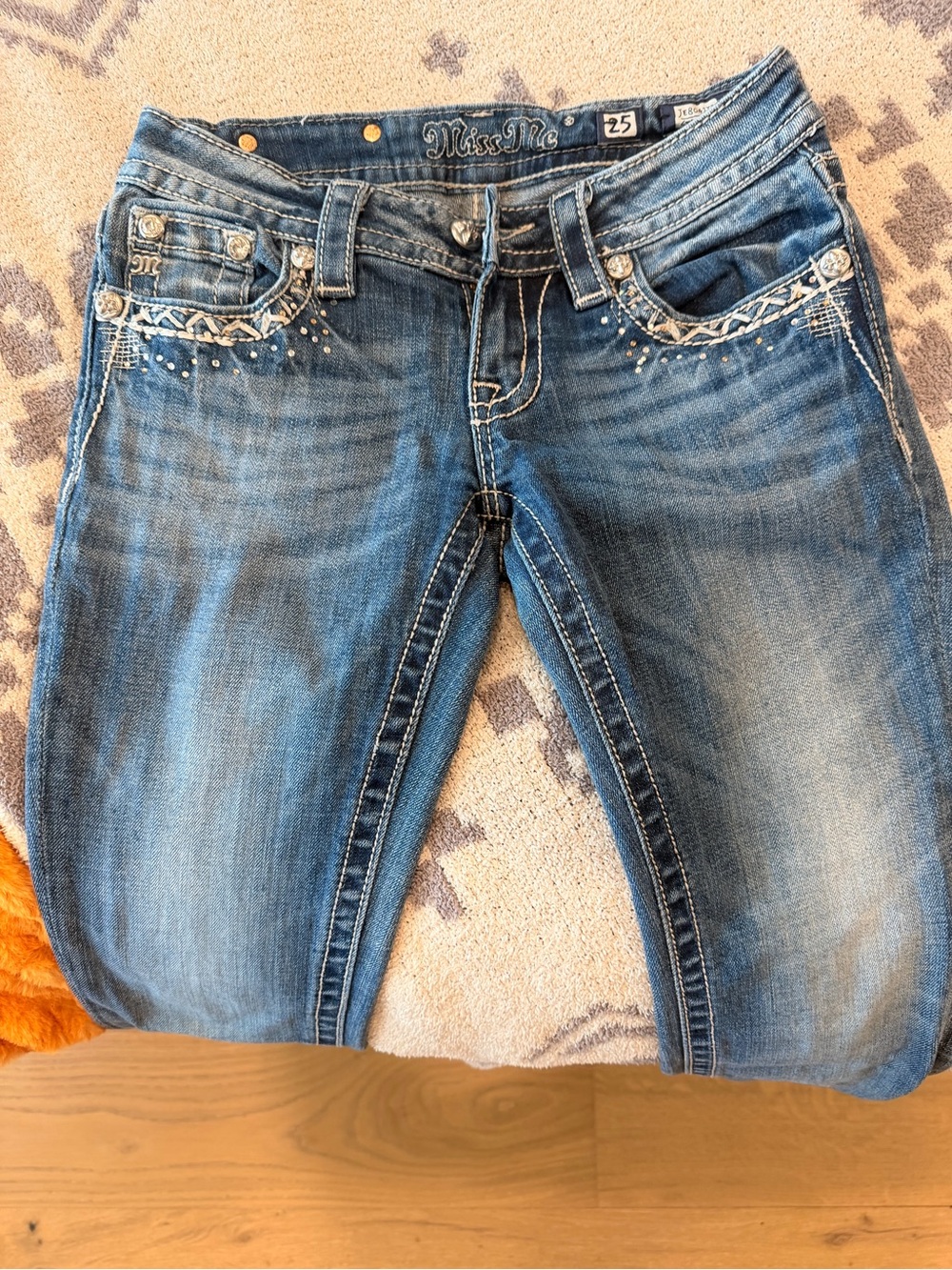 Miss Me Women's Blue Embellished Straight Leg Jeans